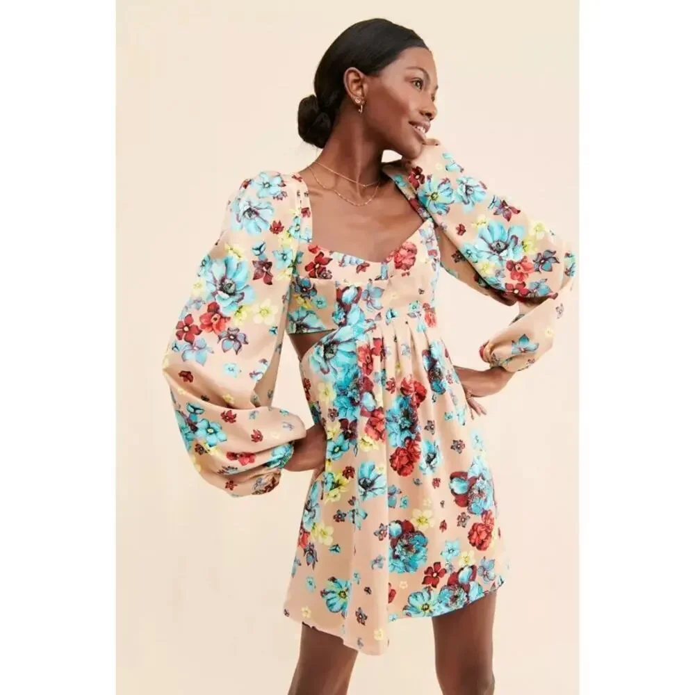 AFRM Anita Mini Dress Aqua Bouquet Size XS